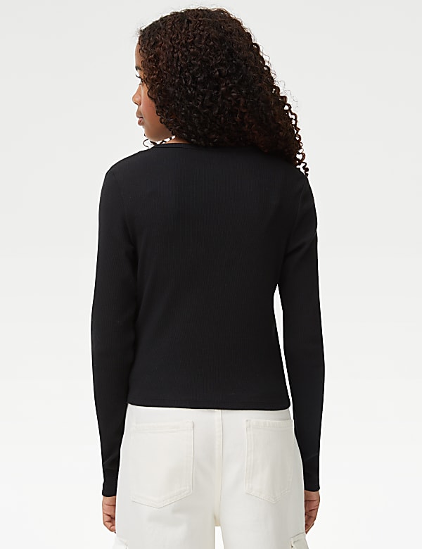 Cotton Rich Button Ribbed Top (6-16 Yrs)