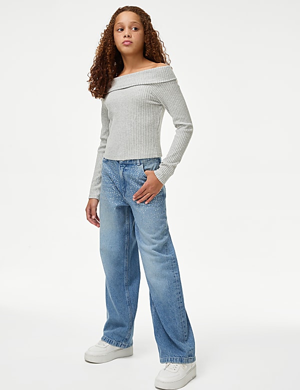 Ribbed Bardot Top (6-16 Yrs)