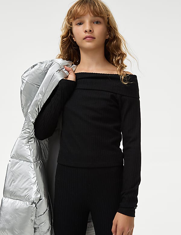 Ribbed Bardot Top (6-16 Yrs)