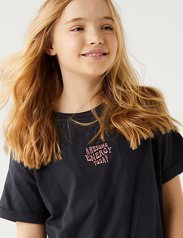 Pure Cotton Embroidered Slogan T-Shirt