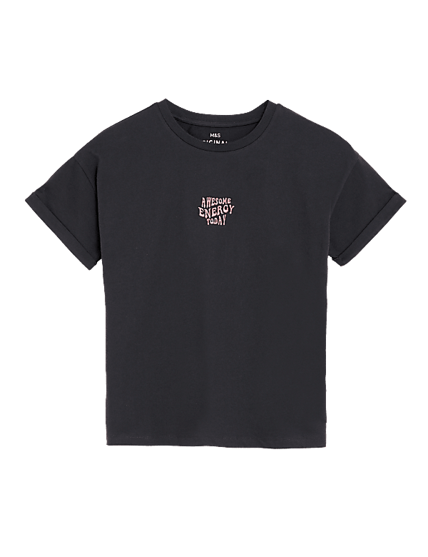 Pure Cotton Embroidered Slogan T-Shirt