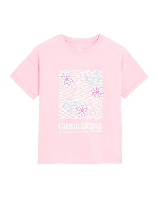 Pure Cotton Cosmic Energy Slogan T-Shirt