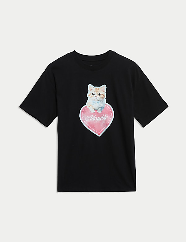 Zuiver katoenen T shirt met kat 6 16 jaar