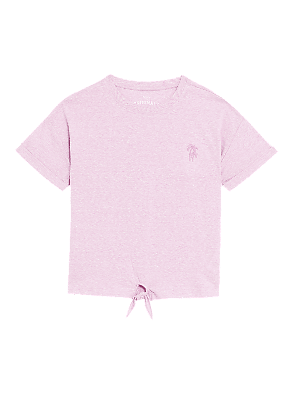 Cotton Blend Tie Front T Shirt