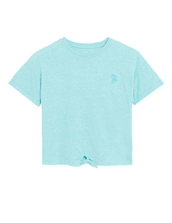 Cotton Blend Tie Front T Shirt