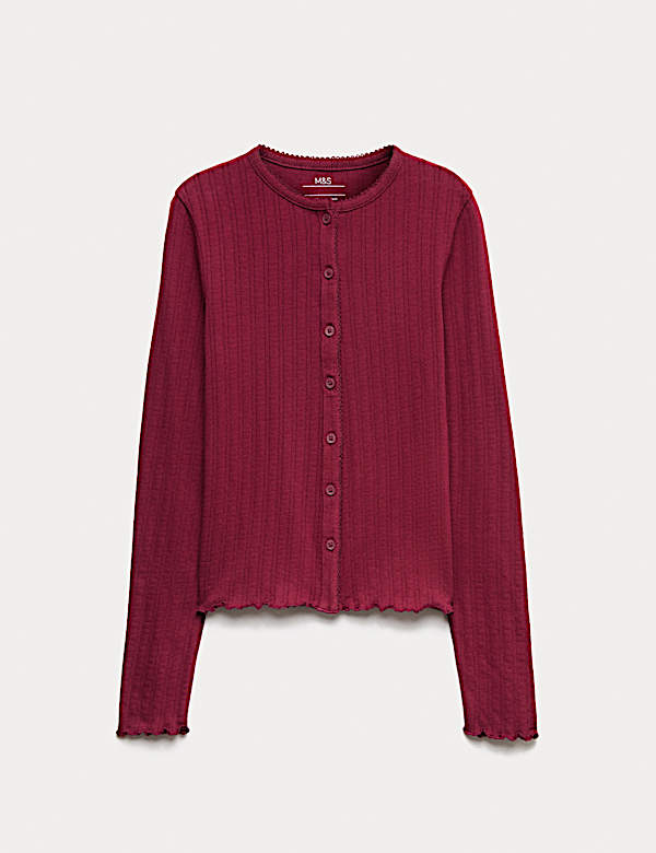 Cotton Rich Button Through Pointelle Top (6-16 Yrs)