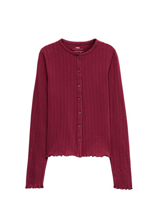 Cotton Rich Button Through Pointelle Top (6-16 Yrs)