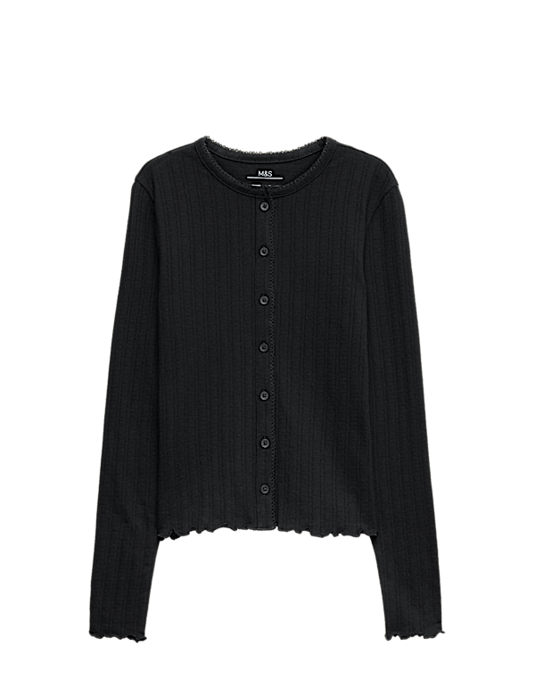 Cotton Rich Button Through Pointelle Top (6-16 Yrs)