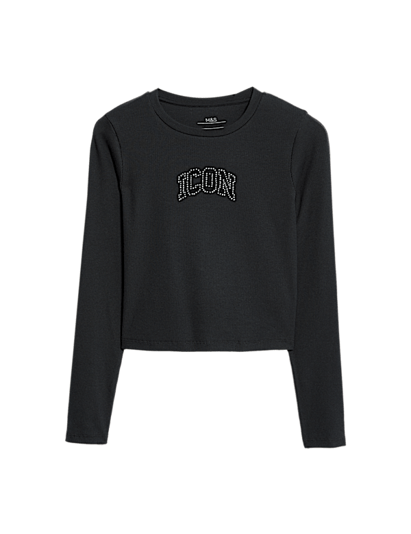 Cotton Rich Slogan Ribbed Top (6-16 Yrs)