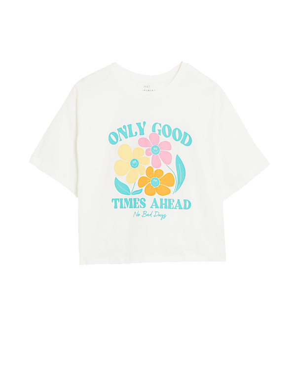 Pure Cotton Floral Slogan T-Shirt (6-16 Yrs)