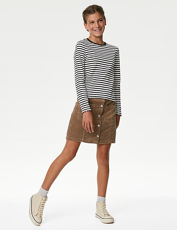 2pk Cotton Rich Striped & Plain Ribbed Tops (6-16 Yrs)