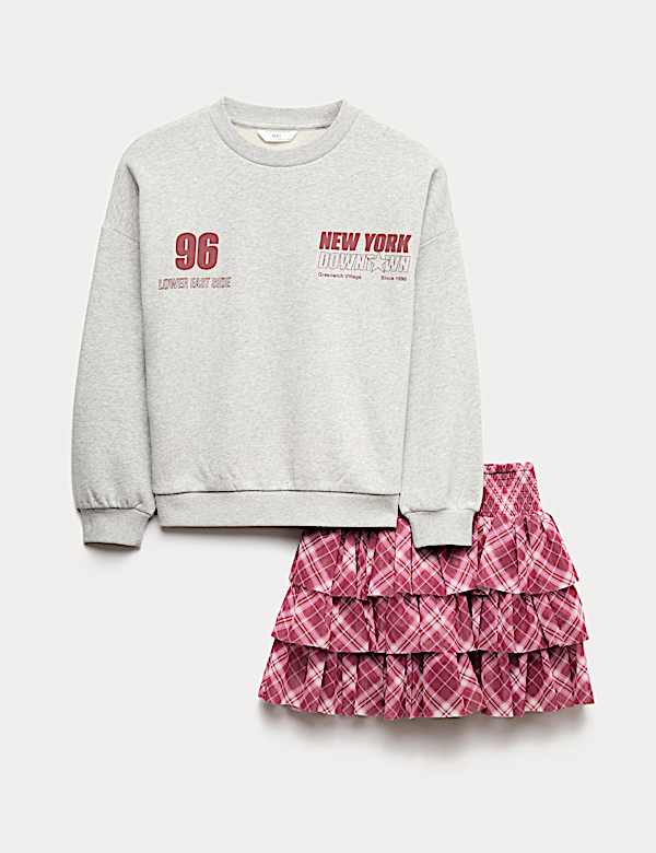 Conjunto de 2 piezas de algodón de sudadera y falda Ra ra (6-16 años) - US