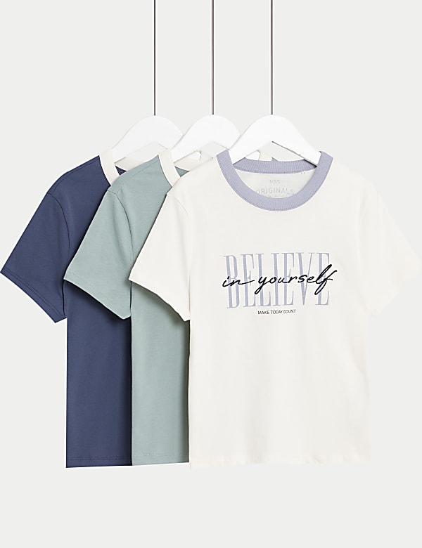 Set van 3 puur katoenen T-shirts: effen en met grafisch motief (6-16 jaar) - NL