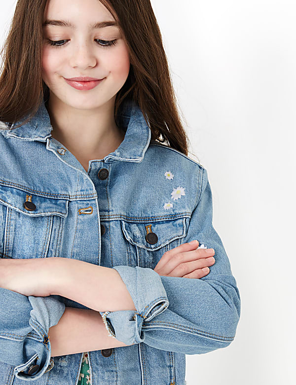Cotton Denim Embroidered Daisy Jacket (6-16 Yrs)
