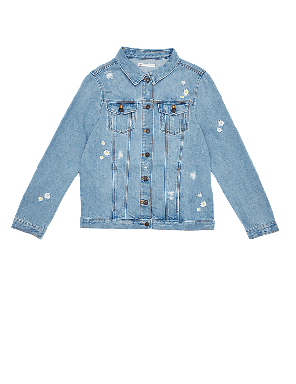 Cotton Denim Embroidered Daisy Jacket (6-16 Yrs)