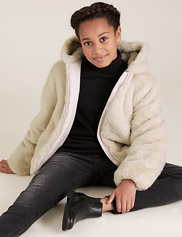 Faux Fur Hooded Coat (6-16 Yrs)