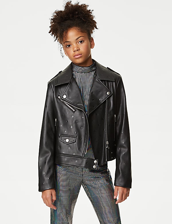 Black leather star jacket hotsell