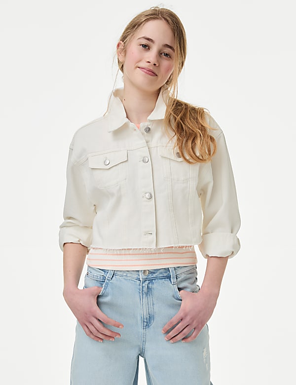 Raw edge cropped denim jacket sale