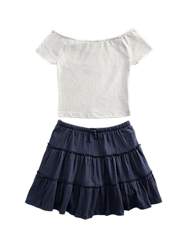 Cotton Rich Bardot Top and Skirt Outfit (6-16 Yrs)