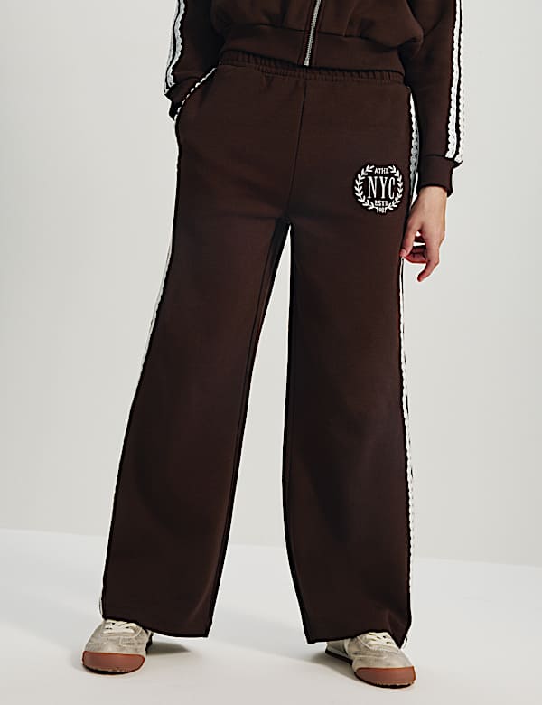 Pantalon de jogging coupe large &agrave; motif brod&eacute; et bordure en dentelle (du 6 au 16 ans) - CH