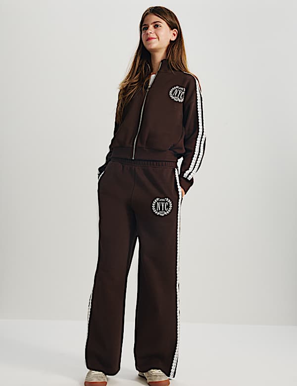 Pantalon de jogging coupe large &agrave; motif brod&eacute; et bordure en dentelle (du 6 au 16 ans) - CH