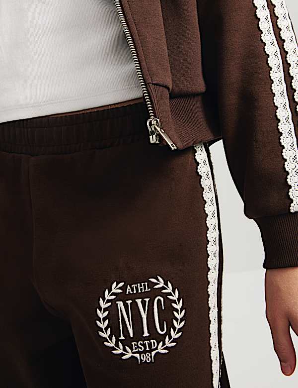 Pantalon de jogging coupe large &agrave; motif brod&eacute; et bordure en dentelle (du 6 au 16 ans) - CH