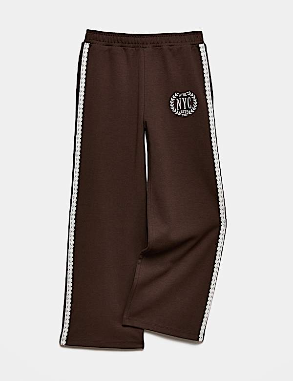 Pantalon de jogging coupe large &agrave; motif brod&eacute; et bordure en dentelle (du 6 au 16 ans) - CH