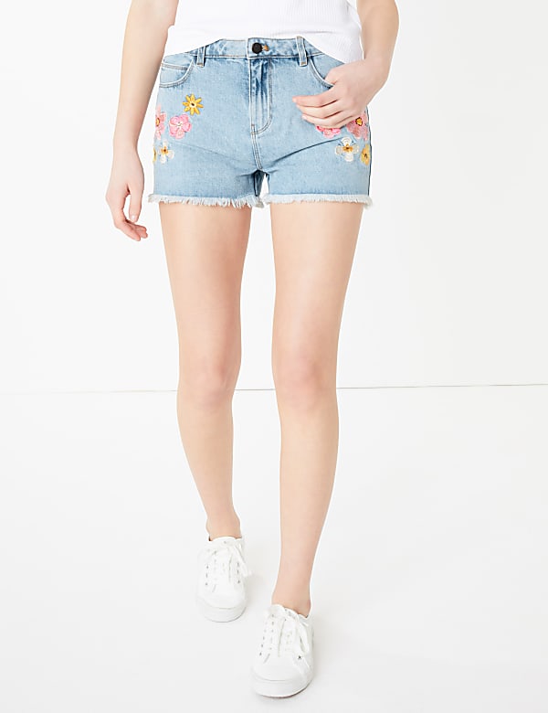 Denim Floral Embroidered Shorts (6-16 Yrs)