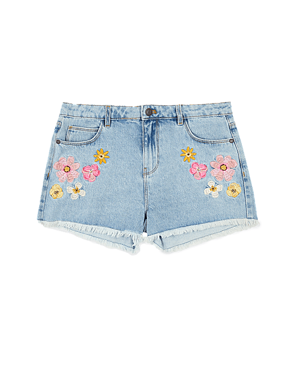 Buy Denim Floral Embroidered Shorts 6 16 Yrs at Marks Spencer