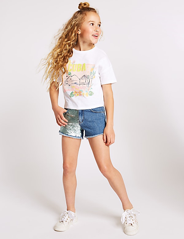Pure Cotton Sequin Shorts (3-16 Years)