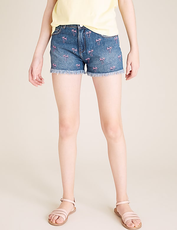 Denim Embroidered Palm Tree Shorts (6-14 Yrs)