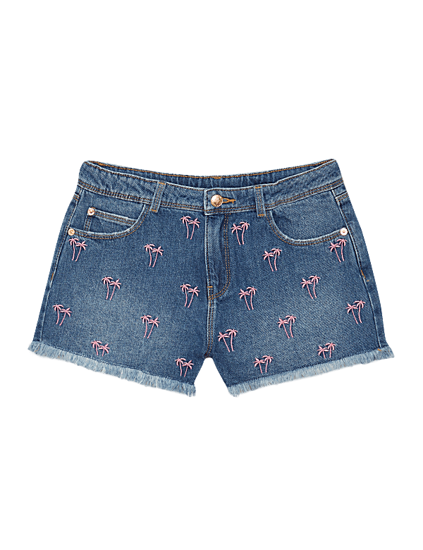 Denim Embroidered Palm Tree Shorts (6-14 Yrs)