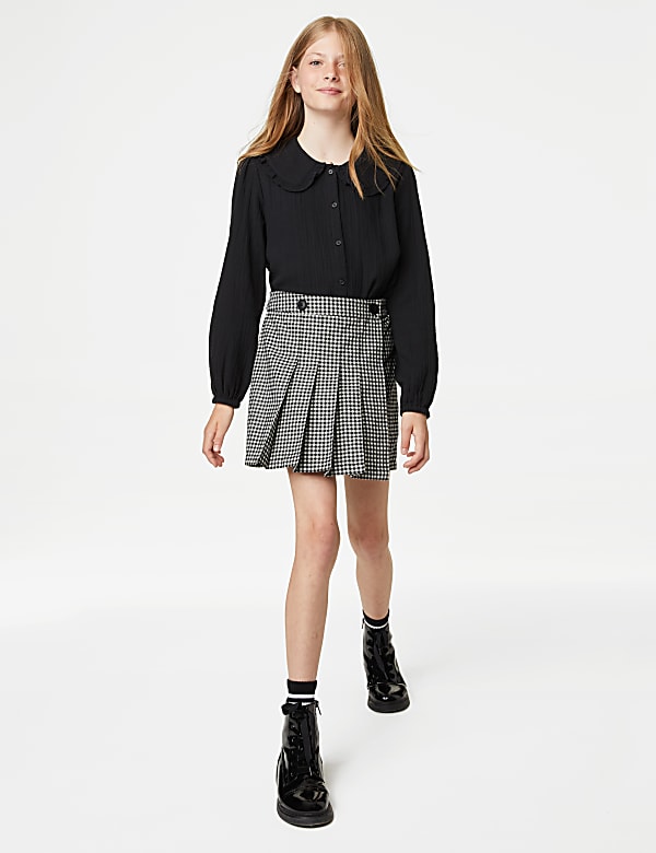 Cotton Blend Dogtooth Skirt (6-16 Yrs) - RS