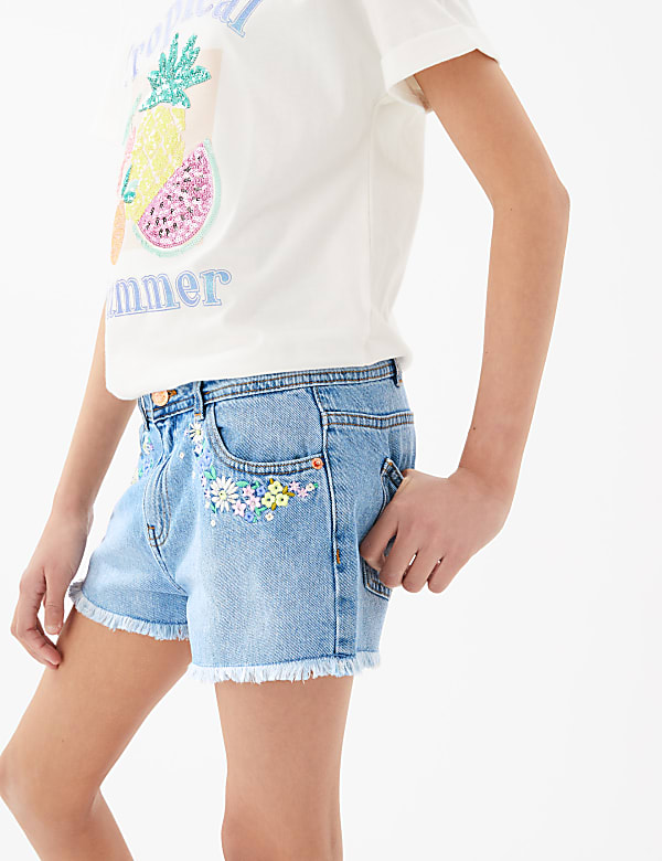Denim Embroidered Shorts (6-16 Yrs)