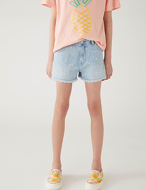 Denim Embroidered Shorts