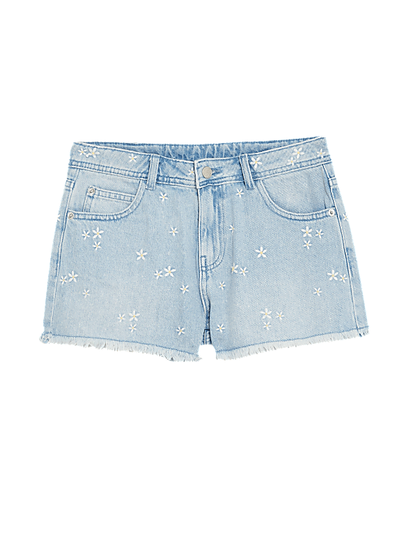 Denim Embroidered Shorts