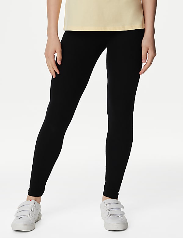 2pk Cotton Rich Ribbed Leggings (6-16 Yrs)