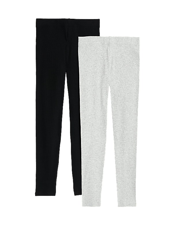 2pk Cotton Rich Ribbed Leggings (6-16 Yrs)
