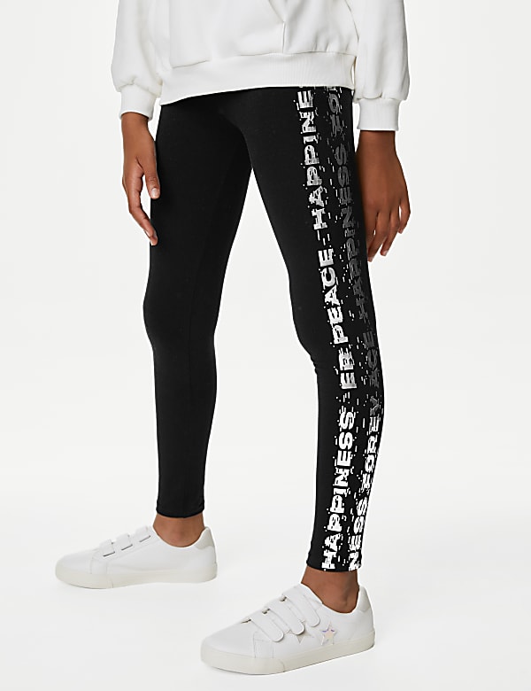 Cotton Rich Foil Slogan Leggings (6-16 Yrs)