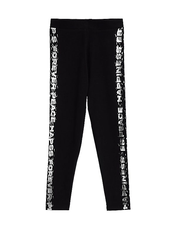 Cotton Rich Foil Slogan Leggings (6-16 Yrs)