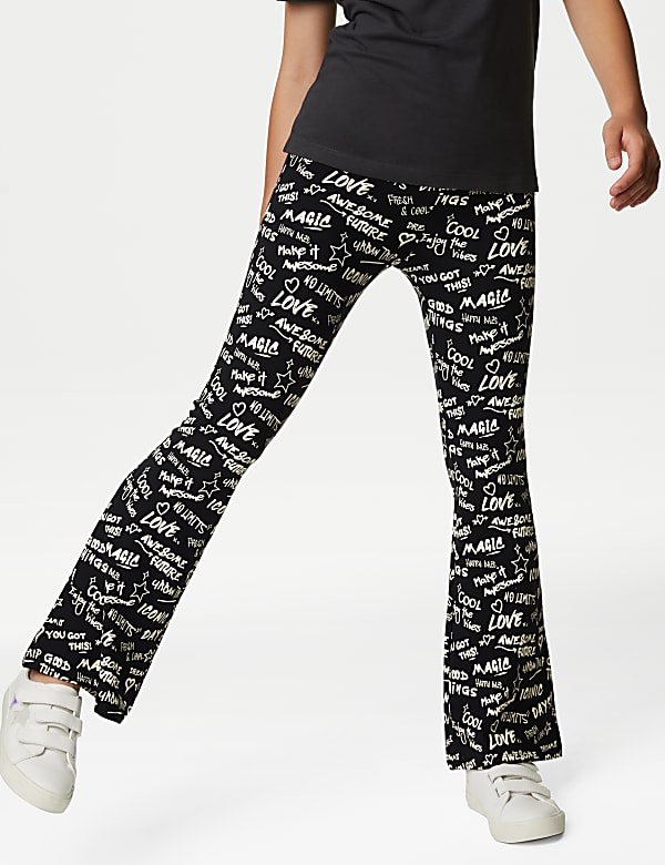 Cotton Rich Slogan Print Flared Leggings (6-16 Yrs)