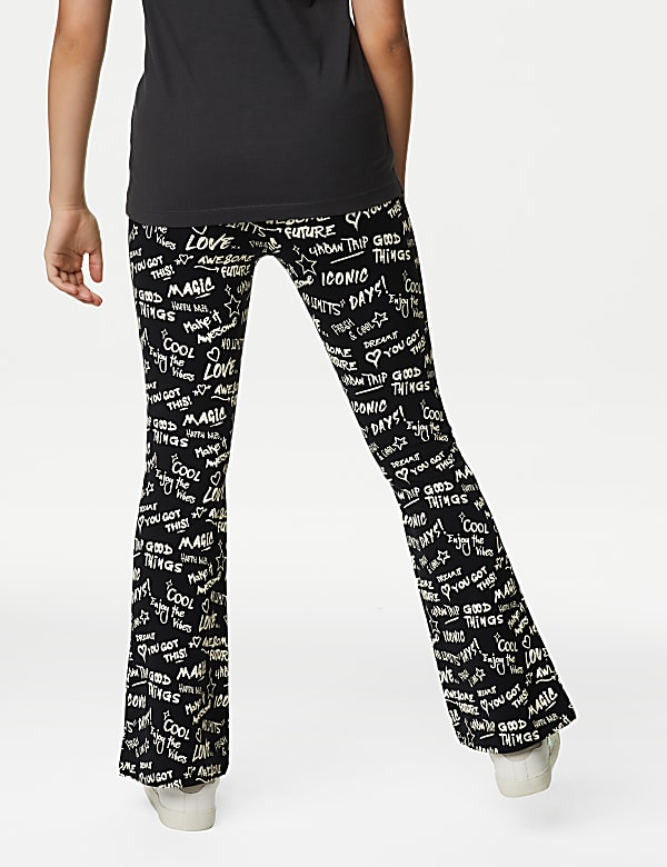 Cotton Rich Slogan Print Flared Leggings (6-16 Yrs)