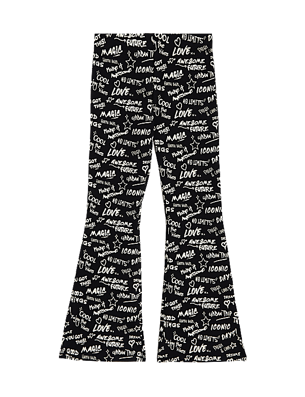 Cotton Rich Slogan Print Flared Leggings (6-16 Yrs)