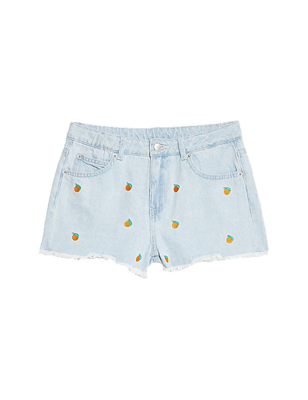 Denim Embroidered Orange Shorts (6-16 Yrs)