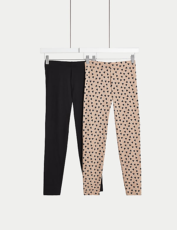 2pk Cotton Rich Heart Print Leggings 6 16 Yrs ECRU MIX Leggings M S FR