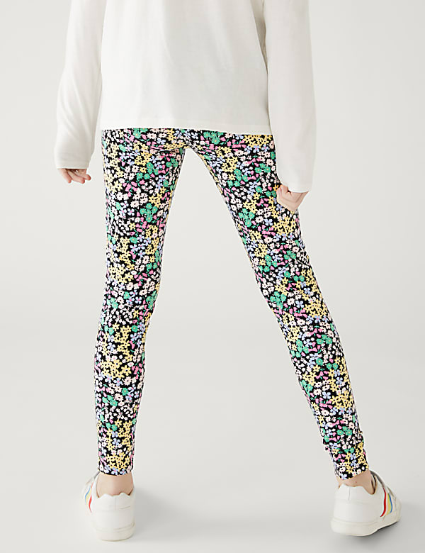 4pk Cotton Rich Floral & Plain Leggings