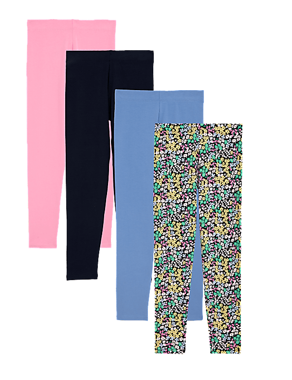 4pk Cotton Rich Floral & Plain Leggings