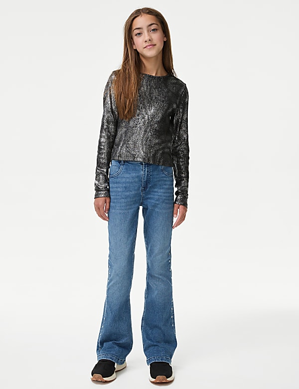 Denim Studded Flared Jeans (6-16 Yrs)