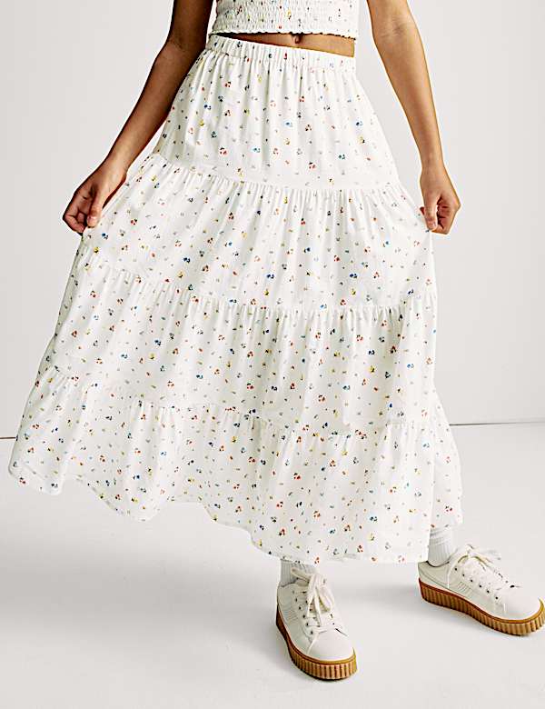 Jupe longue 100 % coton &agrave; volants (du 6 au 16 ans) - CH