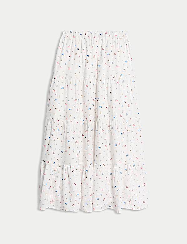 Jupe longue 100 % coton &agrave; volants (du 6 au 16 ans) - CH